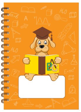 A5 cover design school notebook with reading puppy  clipart