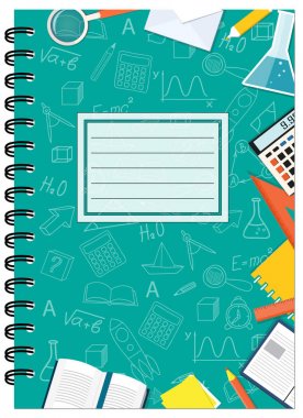 A5 cover design school notebook with stationery clipart
