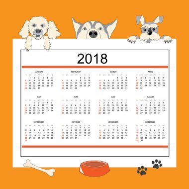 Duvar yıl 2018 için çizilen çizgi film köpeklerle yaratıcı takvim