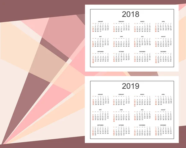 Calendario americano de negocios para pared año 2018, 2019 — Archivo Imágenes Vectoriales