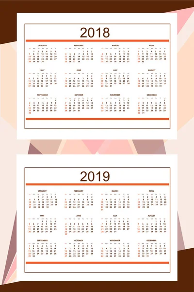 Calendario americano de negocios para pared año 2018, 2019 — Vector de stock