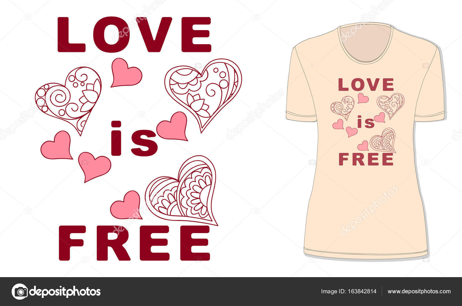 Lamour Est Gratuit Avec Un Cœur Sur T Shirt Beige Image