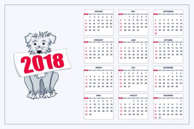 İle çizilen mavi köpek yaratıcı takvim için duvar yıl 2018