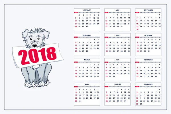 Kreativa kalender med ritade blå hund för vägg år 2018 — Stock vektor