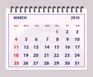 gri sayfa mandala arka plan üzerinde Mart 2018