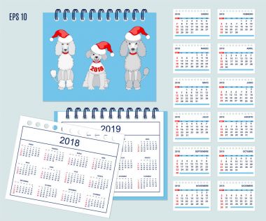 Duvar veya masa yıl 2018,2019 için İspanyolca çocuklar takvim