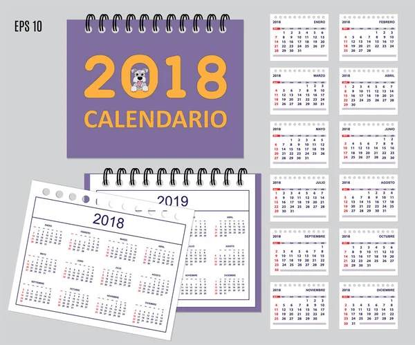 Calendario infantil para pared o escritorio 2018, 2019 — Archivo Imágenes Vectoriales