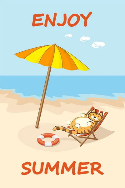 Chat sur une plage dans l'ombre — Image vectorielle