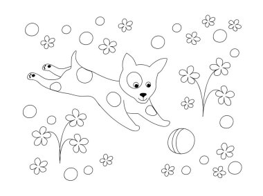 topla oynamayı köpek yavrusu ile boyama sayfası