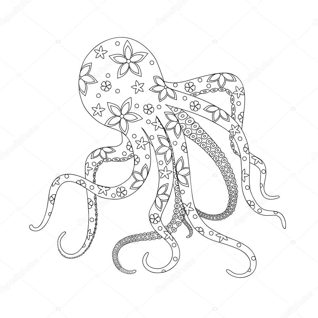 black and white floral octopus for kids