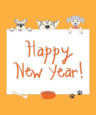 Köpeklerle karikatür komik yılbaşı turuncu kart