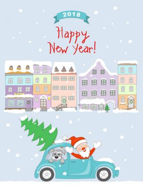 Yeni yıl 2018 kartı önümüzdeki Noel Baba eski şehrine