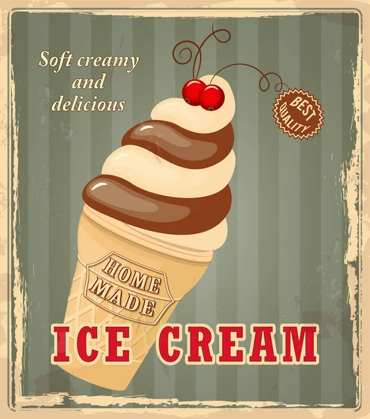 红醋栗香草华夫冰淇淋在绿色的葡萄酒 — 图库矢量图片