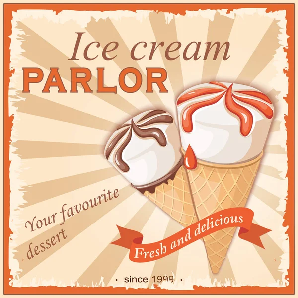 Two vanilla ice creams in the vintage parlor — Stock Vector