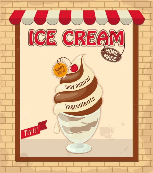 Helado de vainilla en la tienda vintage — Vector de stock