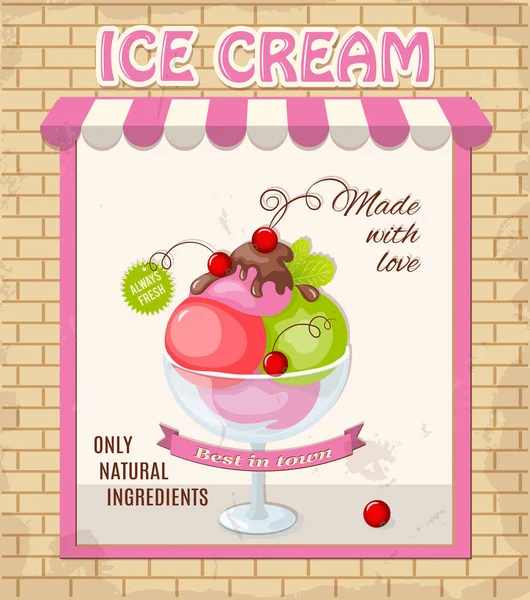 Helado de menta y grosella en la tienda vintage — Vector de stock