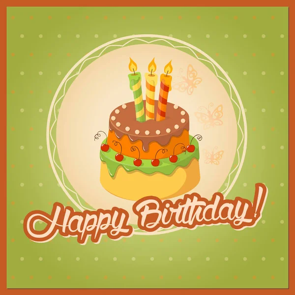 Cartão de aniversário vintage verde com camada de bolo no guardanapo — Vetor de Stock