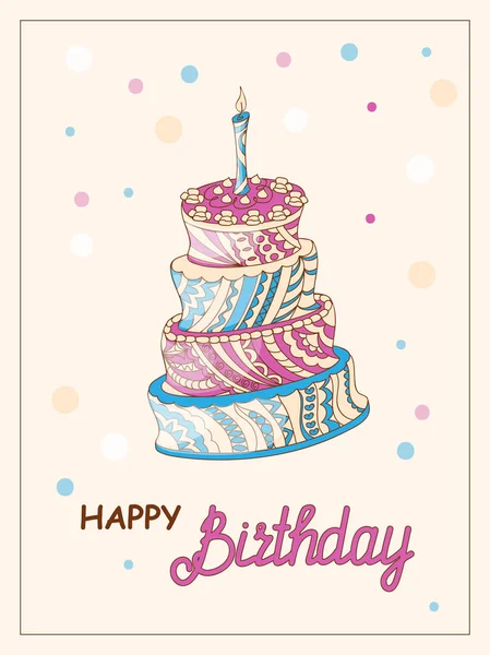 Tarjeta de cumpleaños con pastel zen — Vector de stock