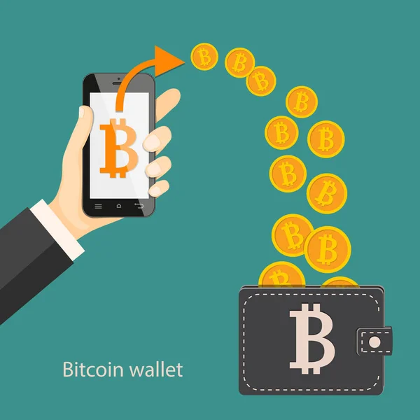 Pertukaran bitcoin dengan telepon genggam dan dompet - Stok Vektor