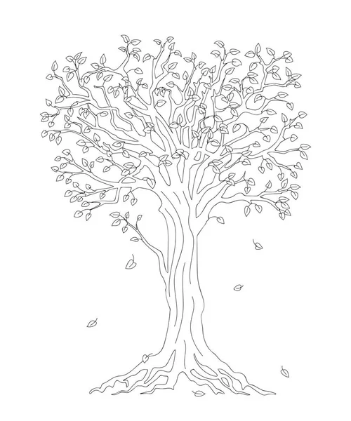 Árbol con hojas caídas contorno negro — Vector de stock