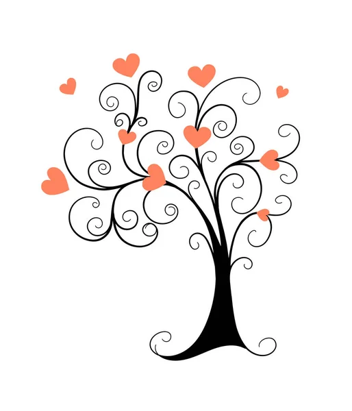 Doodle tree with hearts — ストックベクタ