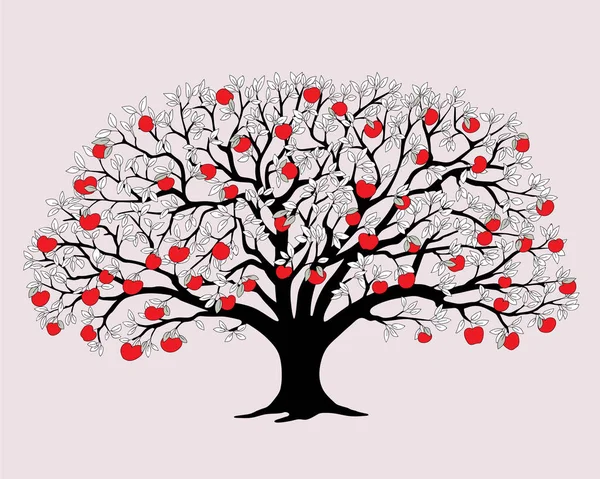 Black apple tree with red apples  and leaves — ストックベクタ