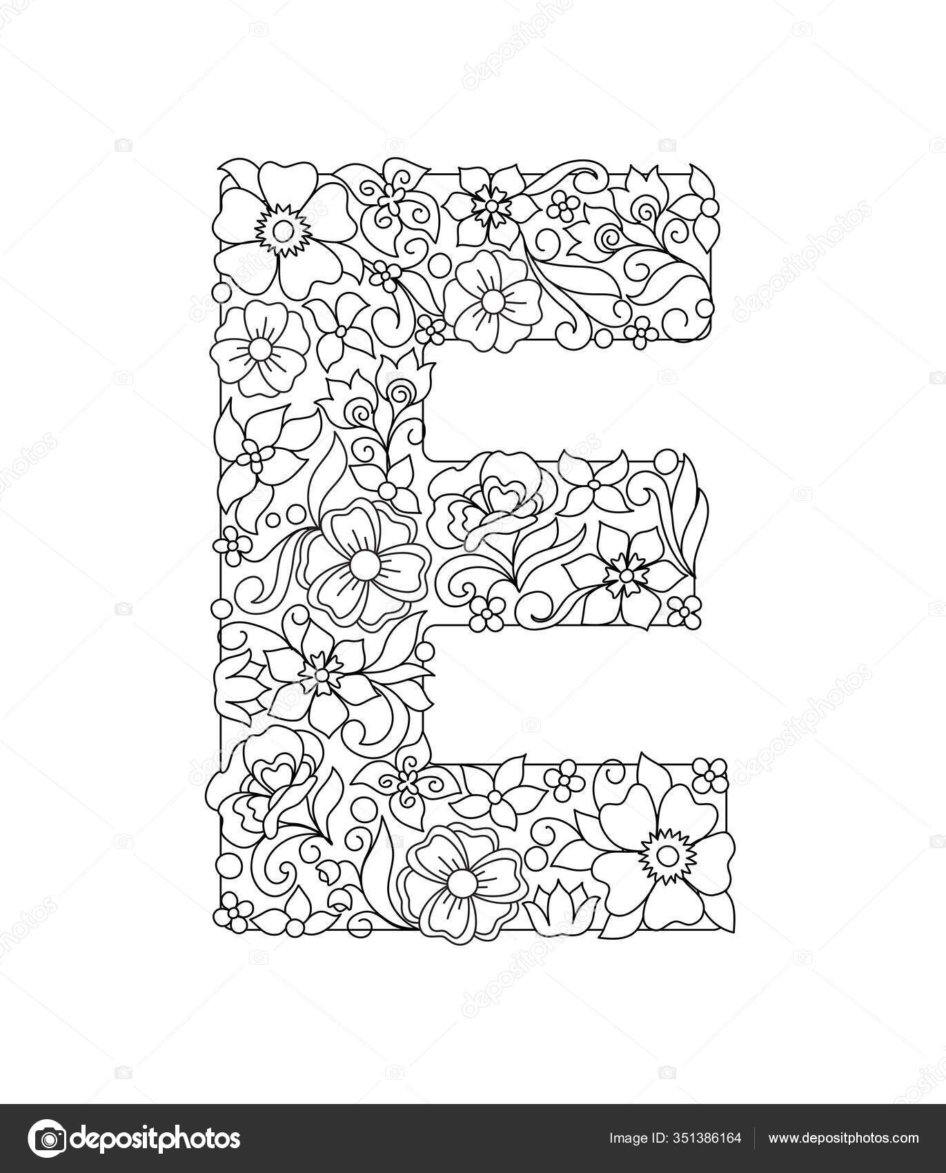 Letter E. Black Flower Alphabet Stock Vector - Illustration of