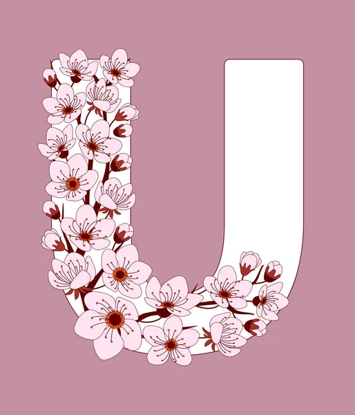 Hoofdletter Patroon Met Handgetekende Doodle Bloemen Van Kersenbloesem Kleurrijke Vector — Stockvector