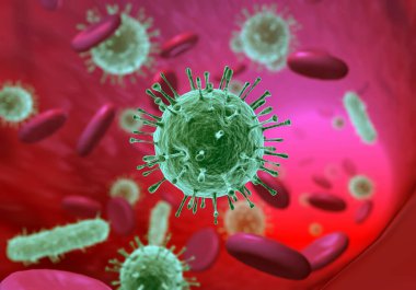 Vücutta COVID-19 'a neden olan Coronovirus romanının 3 boyutlu bir çizimi