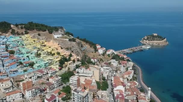 Vista Aérea Lado Porto Cidade Kusadasi Turquia Verão — Vídeo de Stock