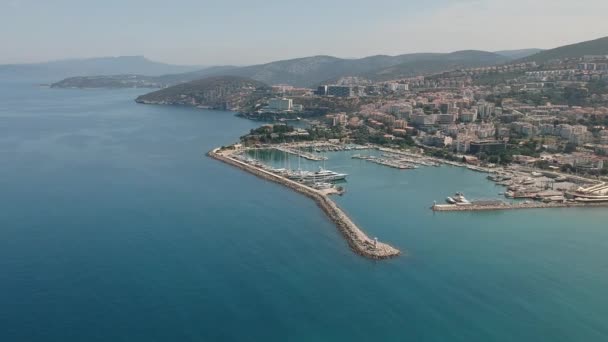 Vista Aérea Lado Porto Cidade Kusadasi Turquia Verão — Vídeo de Stock