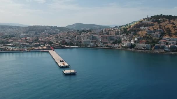 Vista Aérea Lado Porto Cidade Kusadasi Turquia Verão — Vídeo de Stock