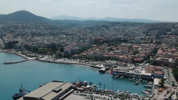 Vista Aérea Lado Porto Cidade Kusadasi Turquia Verão — Vídeo de Stock