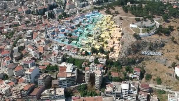 Vista Aérea Lado Porto Cidade Kusadasi Turquia Verão — Vídeo de Stock