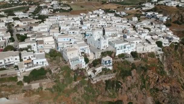 Milos Griechisches Adamantas Dorf Blick Von Der Drohne Bei Sonnigem — Stockvideo