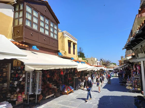 stock image Rhodes, Greece - April 27, 2019: view on the city street life at sunny day