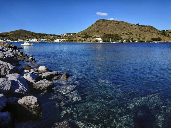 Patmos, Greece - May 07, 2019: view on the sea side streets in the village at sunny weather — Stock Photo, Image