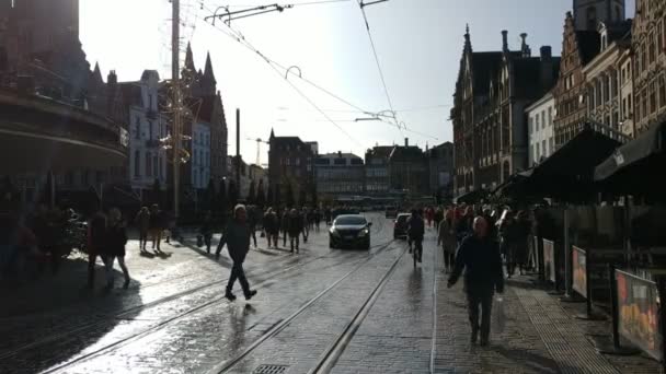 Ghent Bélgica Novembro 2019 Vista Sobre Ruas Estradas Com Turistas — Vídeo de Stock