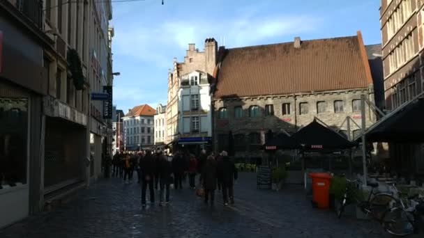 Ghent Bélgica Novembro 2019 Vista Sobre Ruas Estradas Com Turistas — Vídeo de Stock