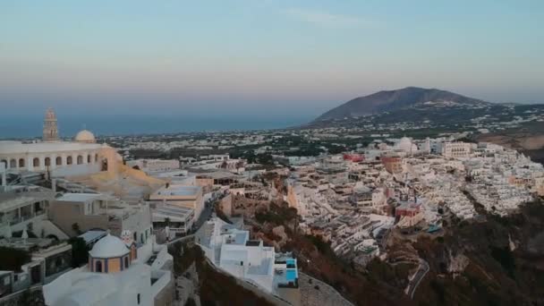 Vista Aérea Capital Santorini Noche Verano Imágenes Crudas Poca Luz — Vídeos de Stock