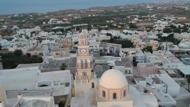 Vista Aérea Sobre Capital Fira Santorini Noite Verão Imagens Cruas — Vídeo de Stock