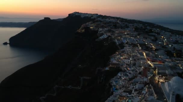 Veduta Aerea Sulla Capitale Fira Santorini Durante Serata Estiva Filmati — Video Stock