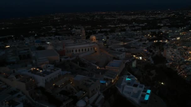 Vista Aérea Capital Santorini Noche Verano Imágenes Crudas Poca Luz — Vídeo de stock