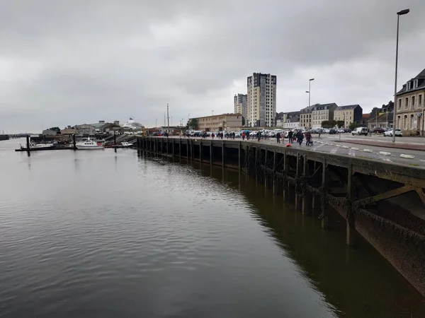 Casual view on the architecture and streets in Cherbourg near port side, France at rainy weather — Stock Photo, Image