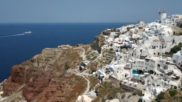 Klassiek Uitzicht Gebouwen Decoratie Fira Hoofdstad Van Santorini Griekenland — Stockvideo