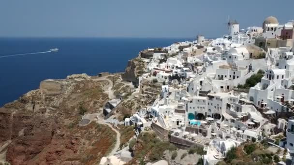Klasyczny Widok Budynki Dekoracje Fira Stolica Santorini Grecja — Wideo stockowe
