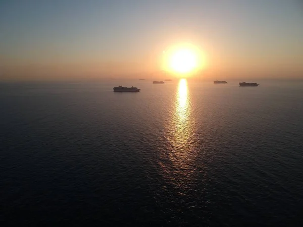 Cruise ships in the open ocean at the quarantine time during COVID-19 virus epidemic