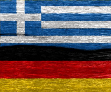 ahşap doku arka katta yunanistan ve almanya bayrağı