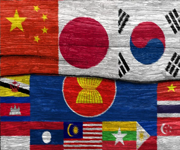 çin japonya güney kore ve ahşap doku geri Aec bayrağı tüm