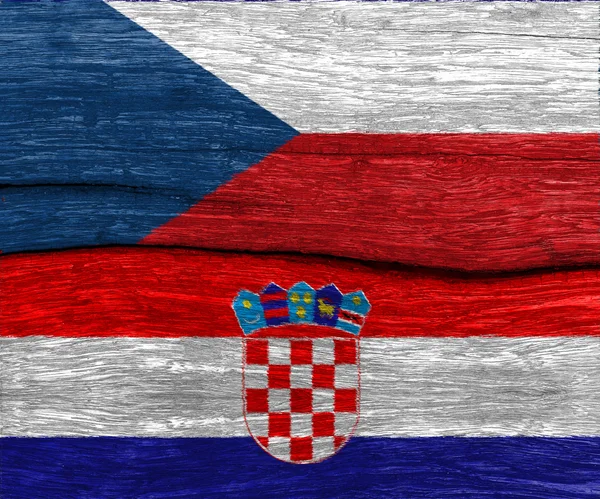 Bandeira checa e croácia no chão de fundo de textura de madeira velha — Fotografia de Stock